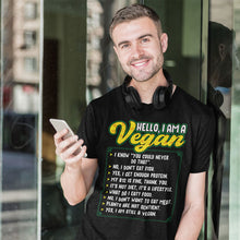 Load image into Gallery viewer, Hello I'm A Vegan | Black Tee Shirt